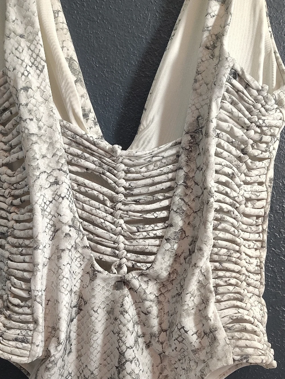 cheeky Plunging  Exotic Dolce Vita Beige Snake-Print One-Piece Swimsuit